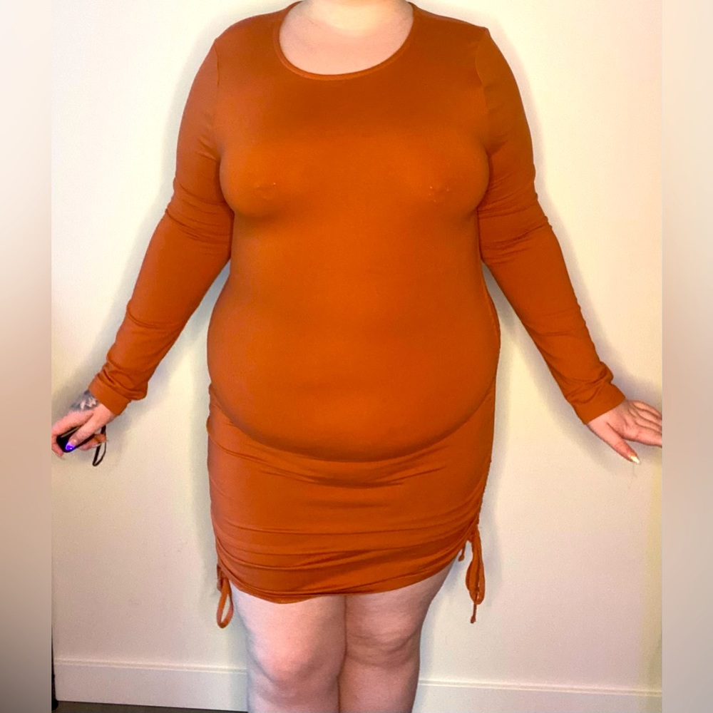 Justice brand, body-con long sleeve burnt orange dress, knee length